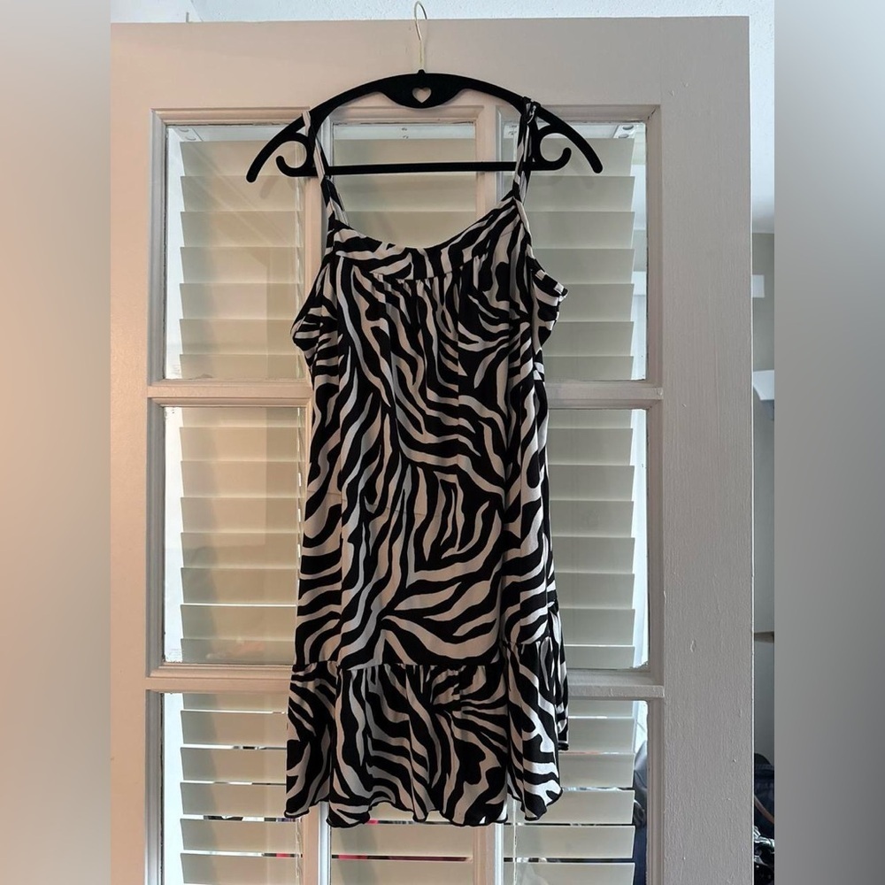 Black and White Zebra Print Mini Dress with Ruffle Hem